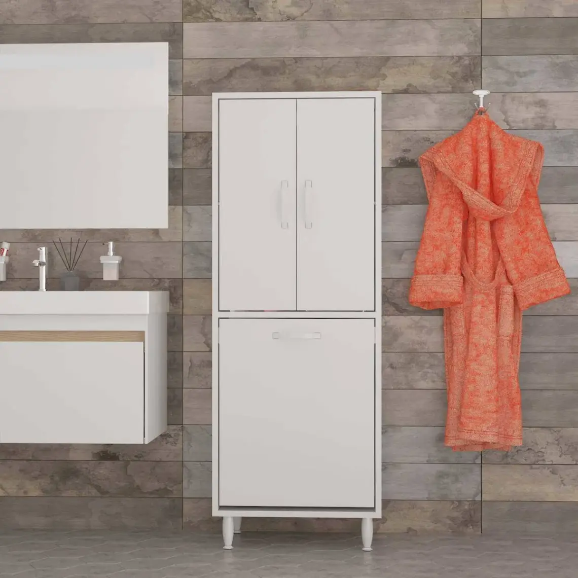 MODİLAYN Gamzem BANYO 55 x 138 cm Çamaşır Bölmeli Banyo Dolabı