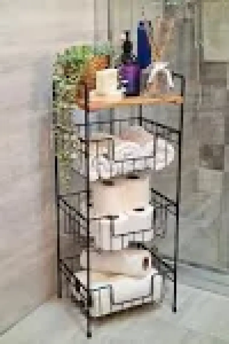 Digithome Ahşap Metal Çok Amaçlı 3 Katlı Banyo Düzenleyici Organizer