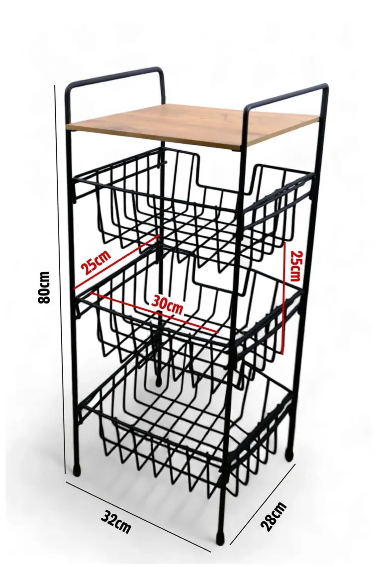 Digithome Ahşap Metal Çok Amaçlı 3 Katlı Banyo Düzenleyici Organizer