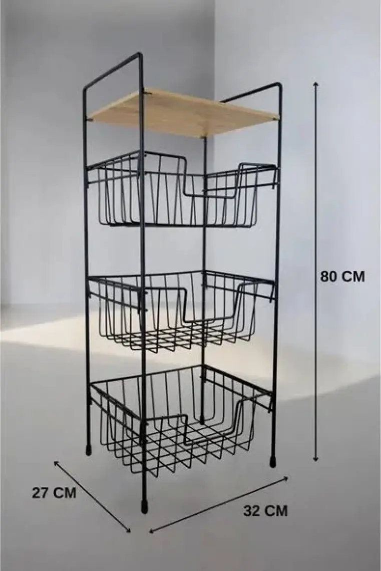 Digithome Ahşap Metal Çok Amaçlı 3 Katlı Banyo Düzenleyici Organizer