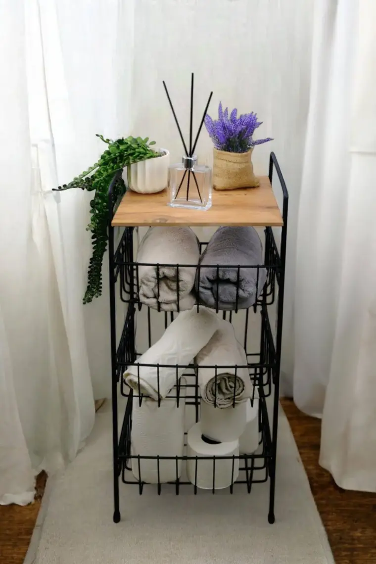 Digithome Ahşap Metal Çok Amaçlı 3 Katlı Banyo Düzenleyici Organizer
