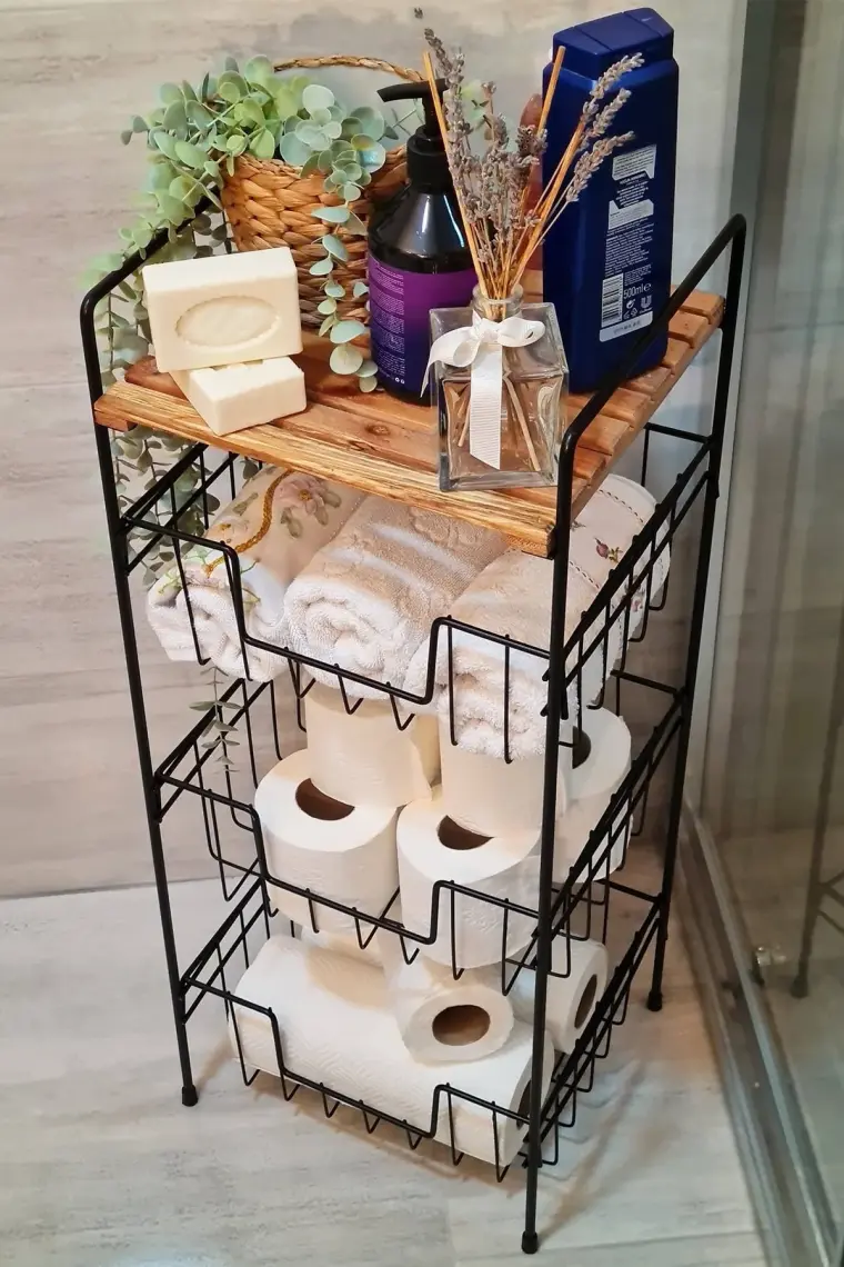 Digithome Ahşap Metal Çok Amaçlı 3 Katlı Banyo Düzenleyici Organizer