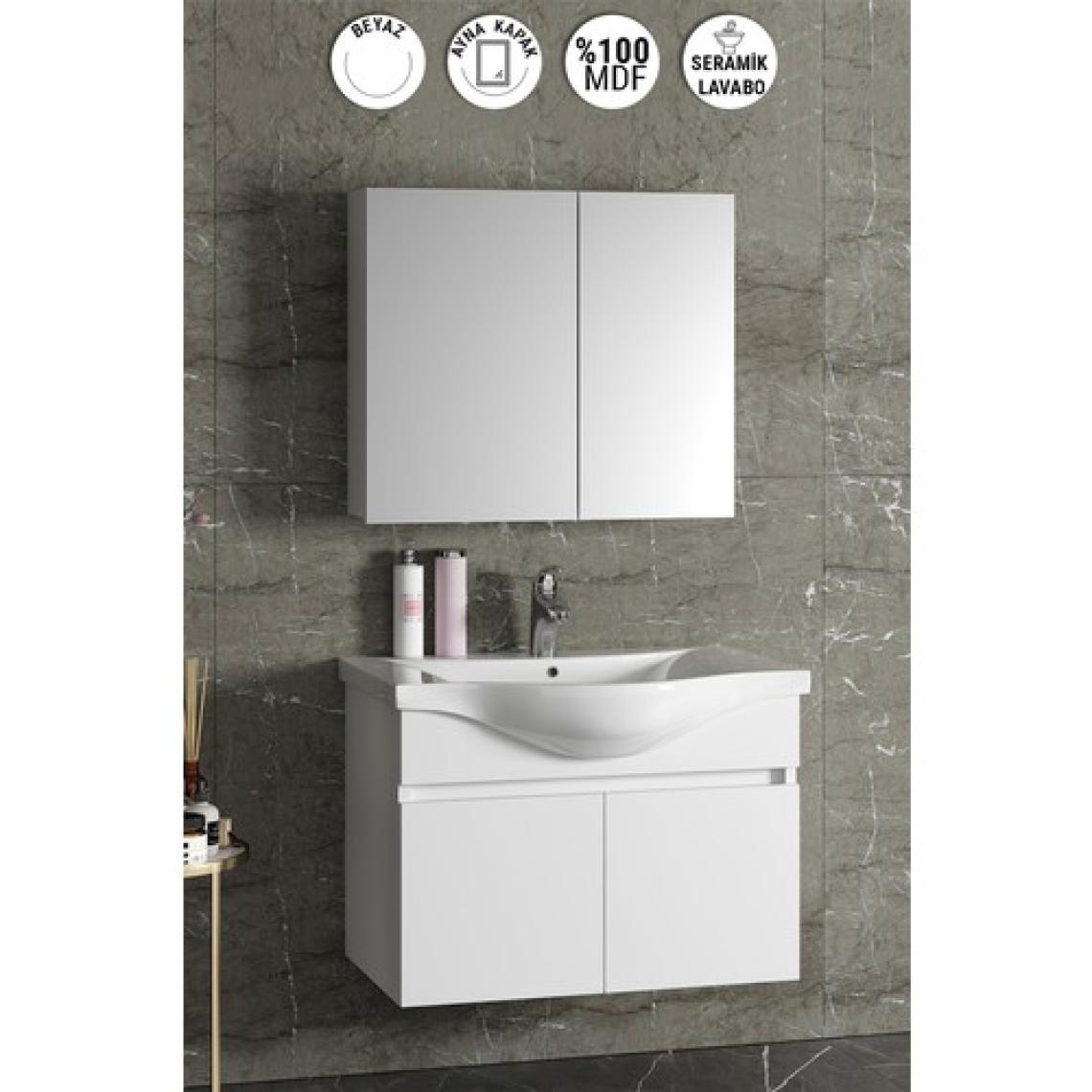 Özceden Yıldız 80 cm Beyaz Mdf Seramik Lavabolu Asma Banyo Dolabı Takımı