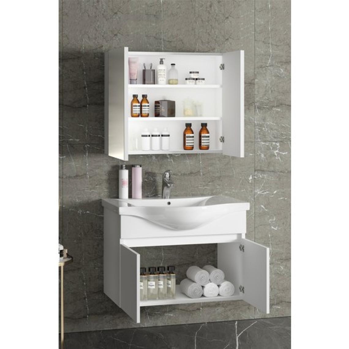 Özceden Yıldız 80 cm Beyaz Mdf Seramik Lavabolu Asma Banyo Dolabı Takımı