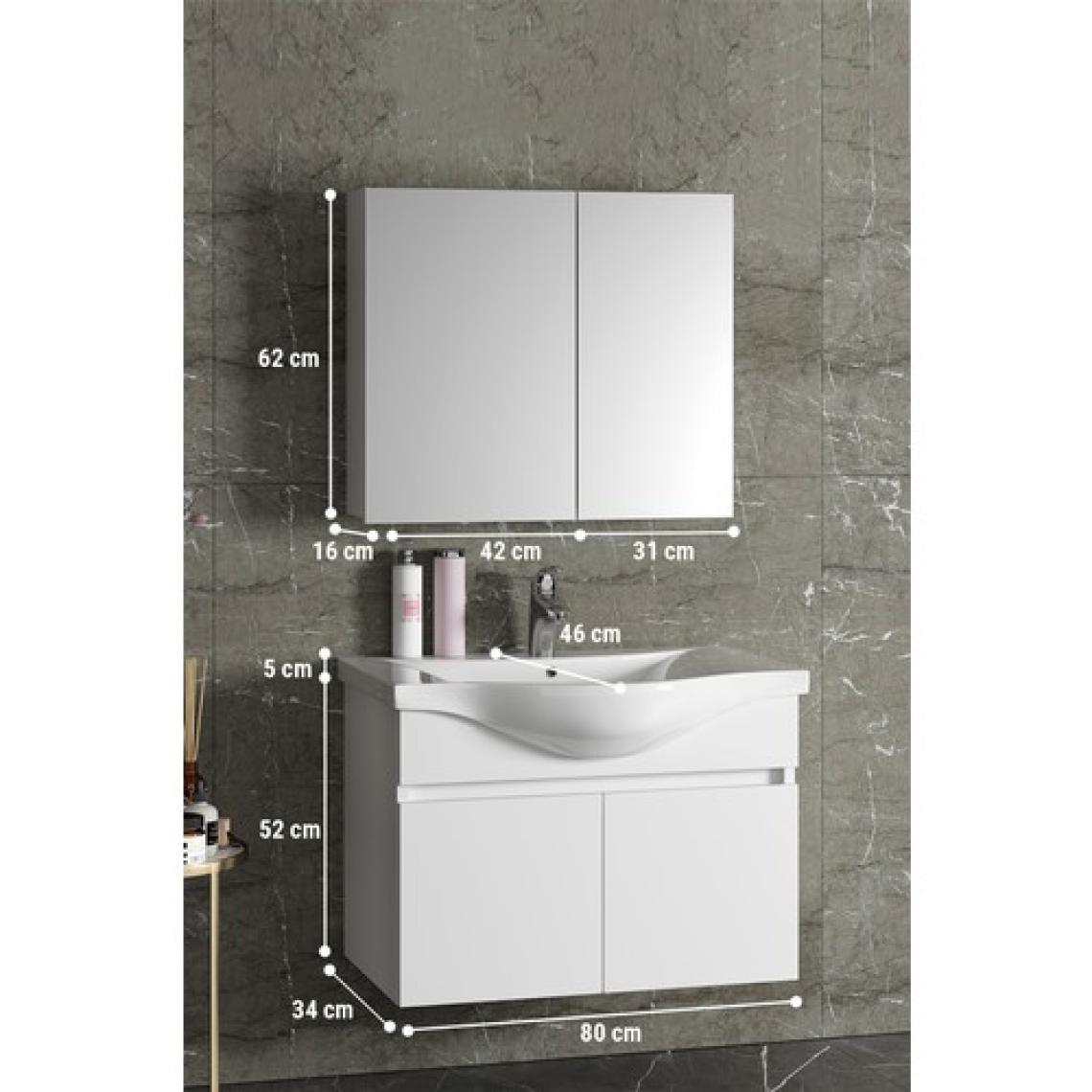 Özceden Yıldız 80 cm Beyaz Mdf Seramik Lavabolu Asma Banyo Dolabı Takımı