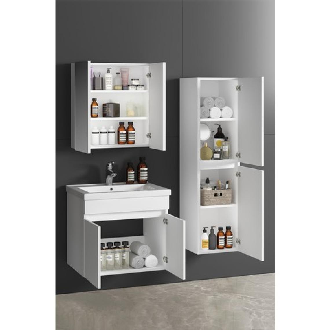 Özceden Çiğdem 55+35 cm Beyaz Mdf Seramik Lavabolu Asma Banyo Dolabı Takımı