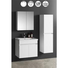 Özceden Çiğdem 55+35 cm Beyaz Mdf Seramik Lavabolu Asma Banyo Dolabı Takımı