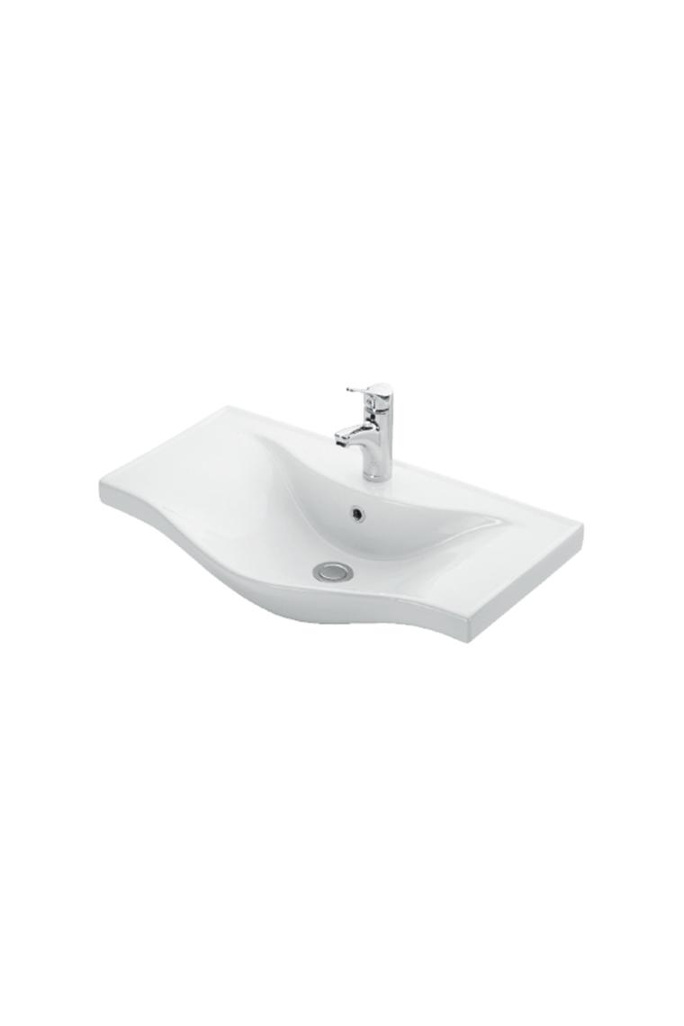 Özceden Yıldız 55+35 cm Beyaz Mdf Seramik Lavabolu Asma Banyo Dolabı Takımı