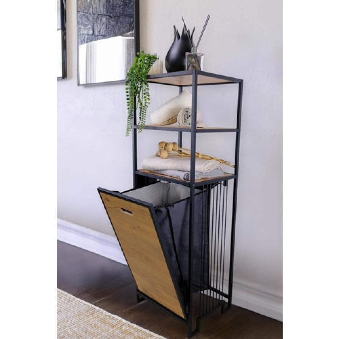 Digithome Metal Kirli Sepetli 3 Raflı Çok Amaçlı Banyo Düzenleyici Raf Organizer Siyah - Atlantik Çam – MRS-008