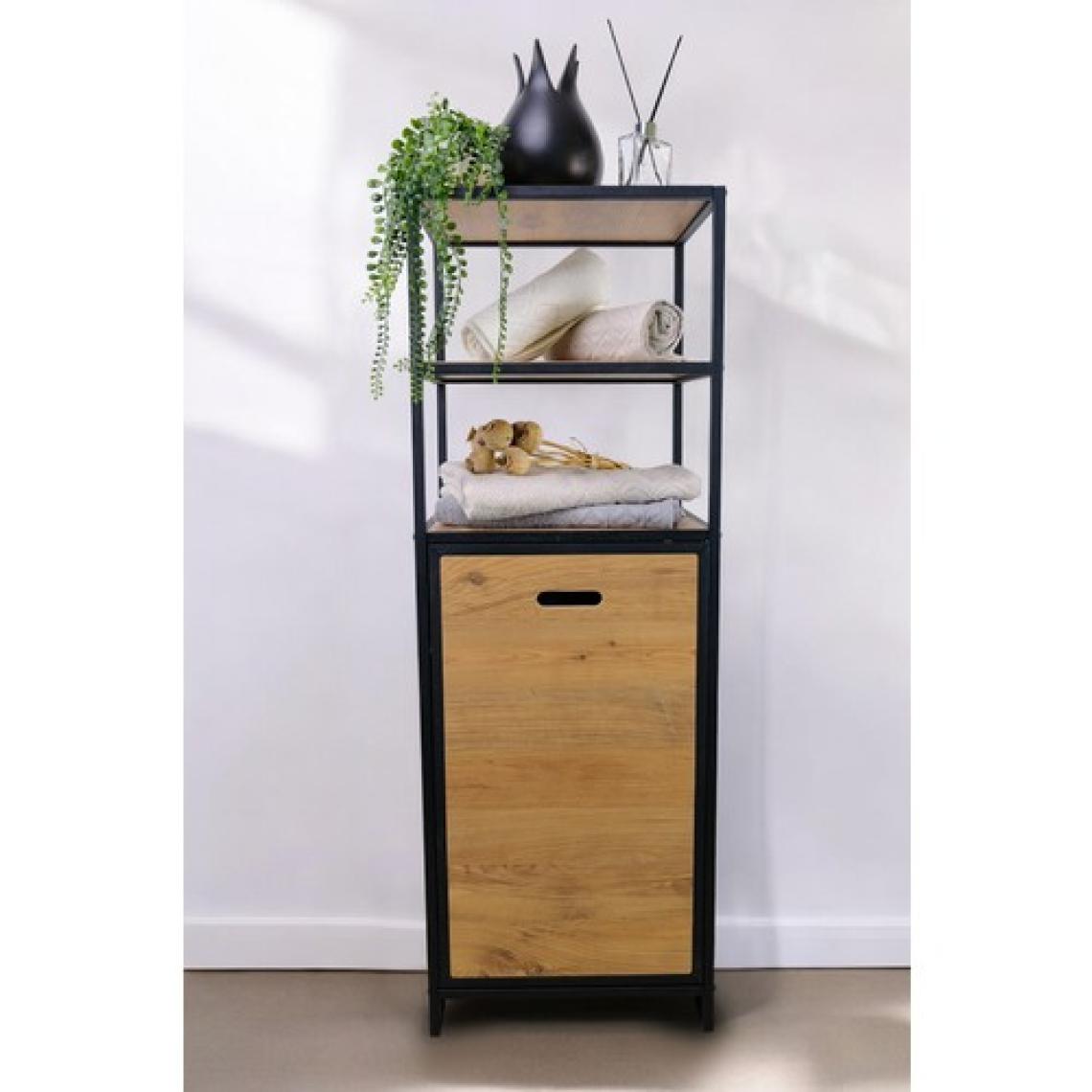 Digithome Metal Kirli Sepetli 3 Raflı Çok Amaçlı Banyo Düzenleyici Raf Organizer Siyah - Atlantik Çam – MRS-008