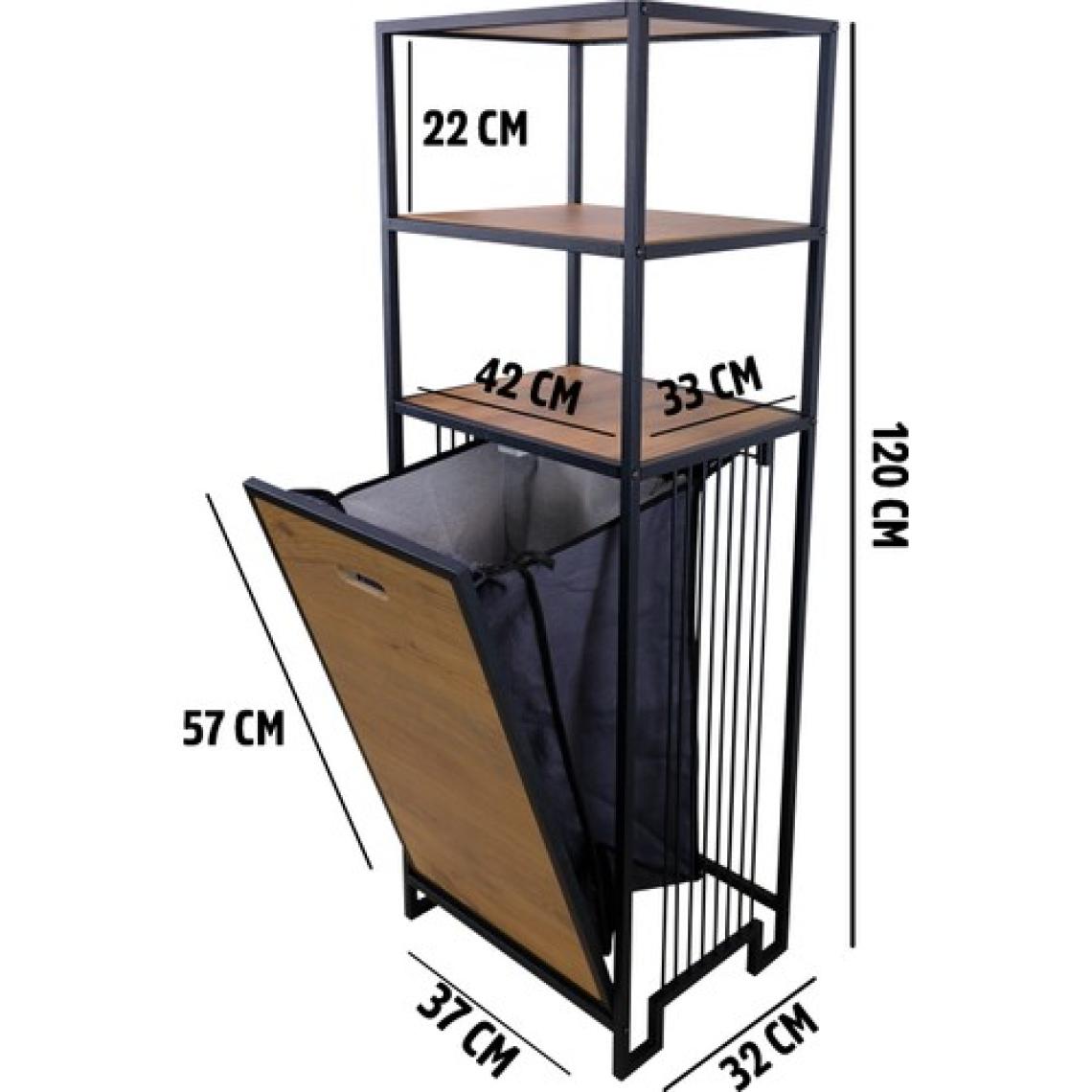 Digithome Metal Kirli Sepetli 3 Raflı Çok Amaçlı Banyo Düzenleyici Raf Organizer Siyah - Atlantik Çam – MRS-008