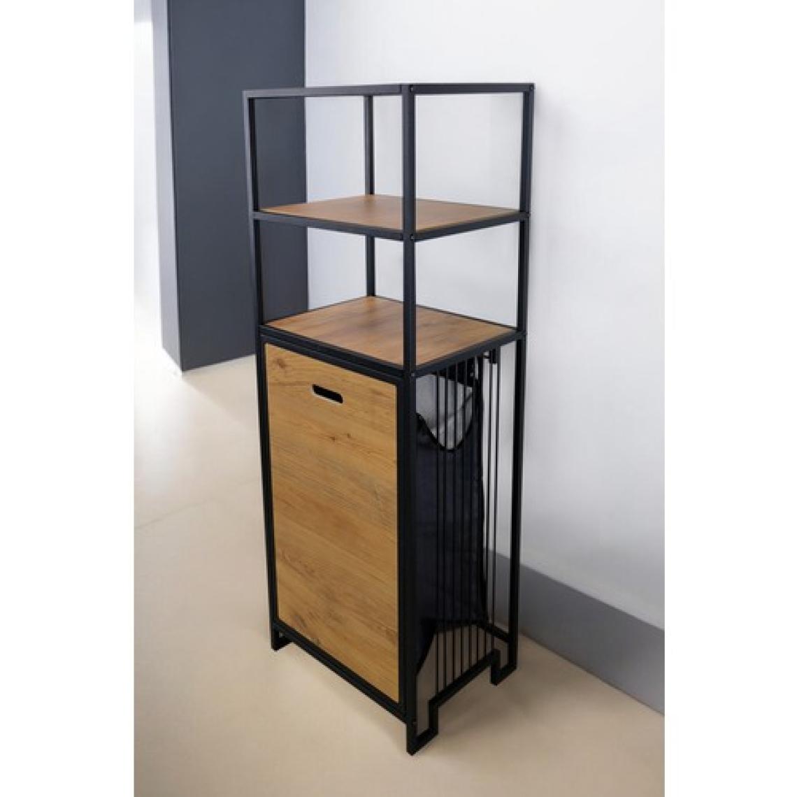 Digithome Metal Kirli Sepetli 3 Raflı Çok Amaçlı Banyo Düzenleyici Raf Organizer Siyah - Atlantik Çam – MRS-008