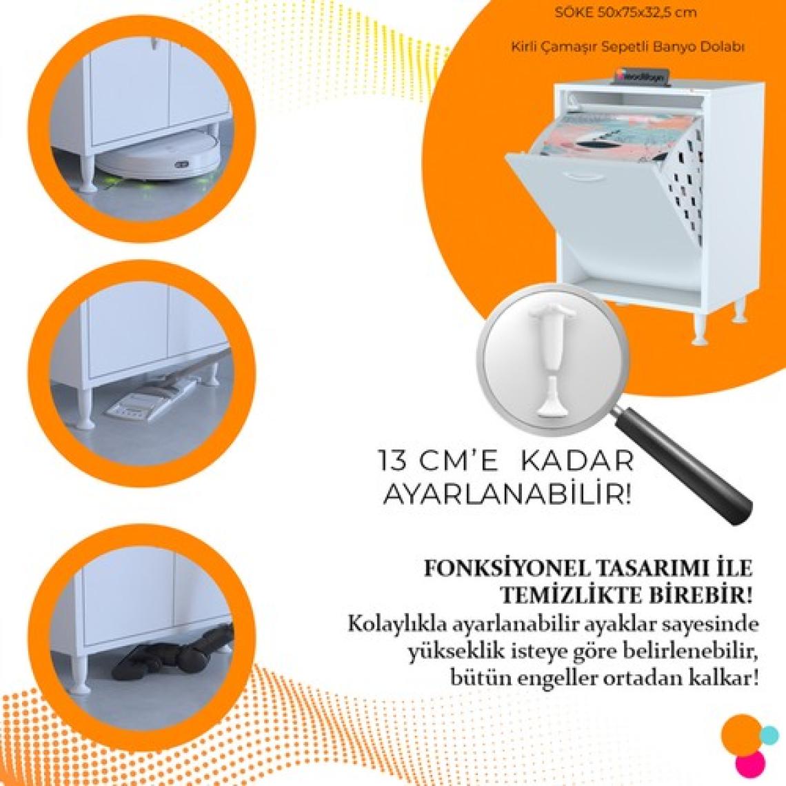 Modilayn SÖKE 50 x 75 x 32,5 cm Çamaşır Hazneli Çok Amaçlı Banyo Dolabı