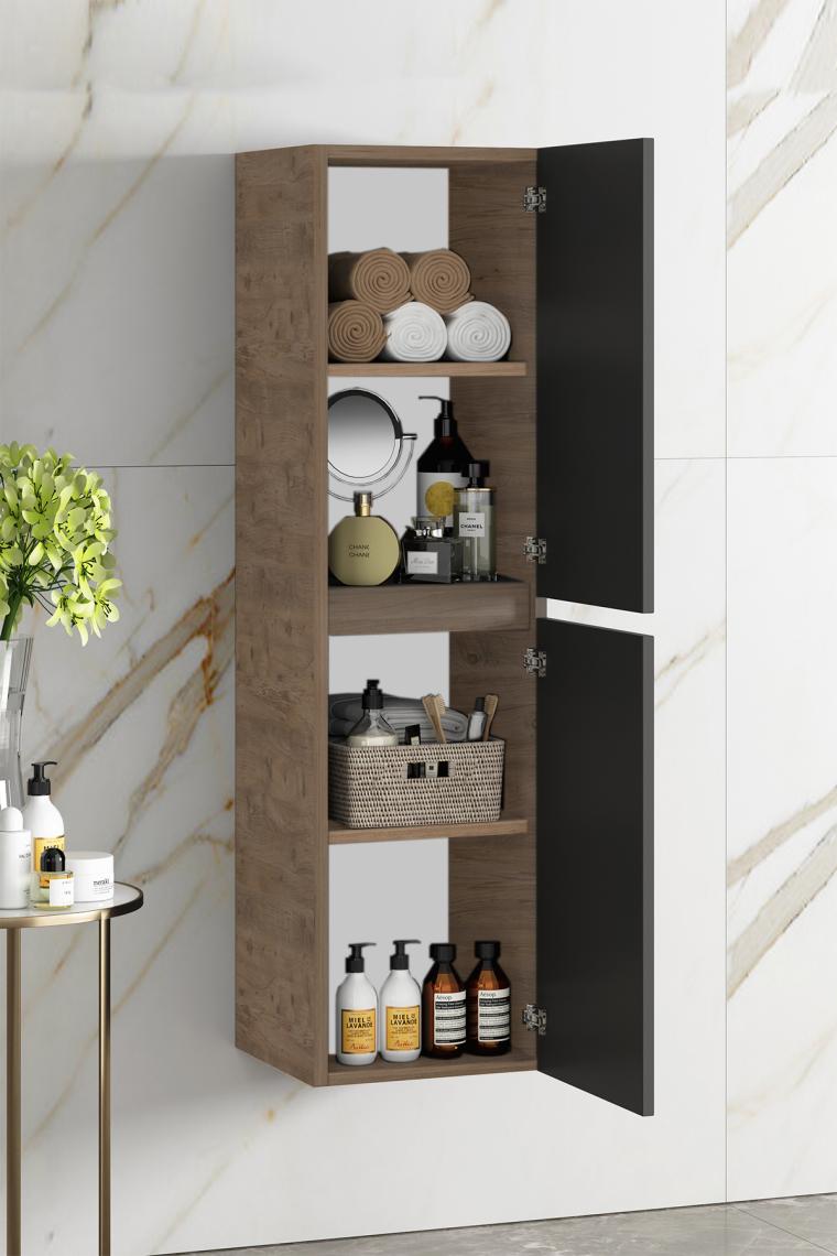 Özceden Yıldız 55+35 cm Antrasit Gri Mat-Atlantik Çam Mdf Seramik Lavabolu Asma Banyo Dolabı Takımı