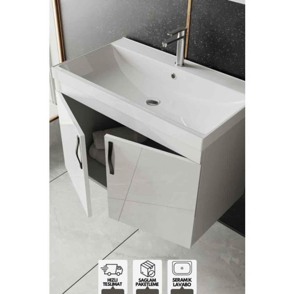 Karen Banyo Ege 80 cm Lavabolu Alt Banyo Dolabı - Kapaklı - Seramik Lavabo Dahil