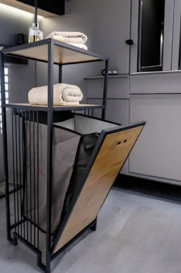 Digithome Metal Kirli Sepetli 2 Raflı Çok Amaçlı Banyo Düzenleyici Raf Organizer Siyah - MRS-003 C1-1-369