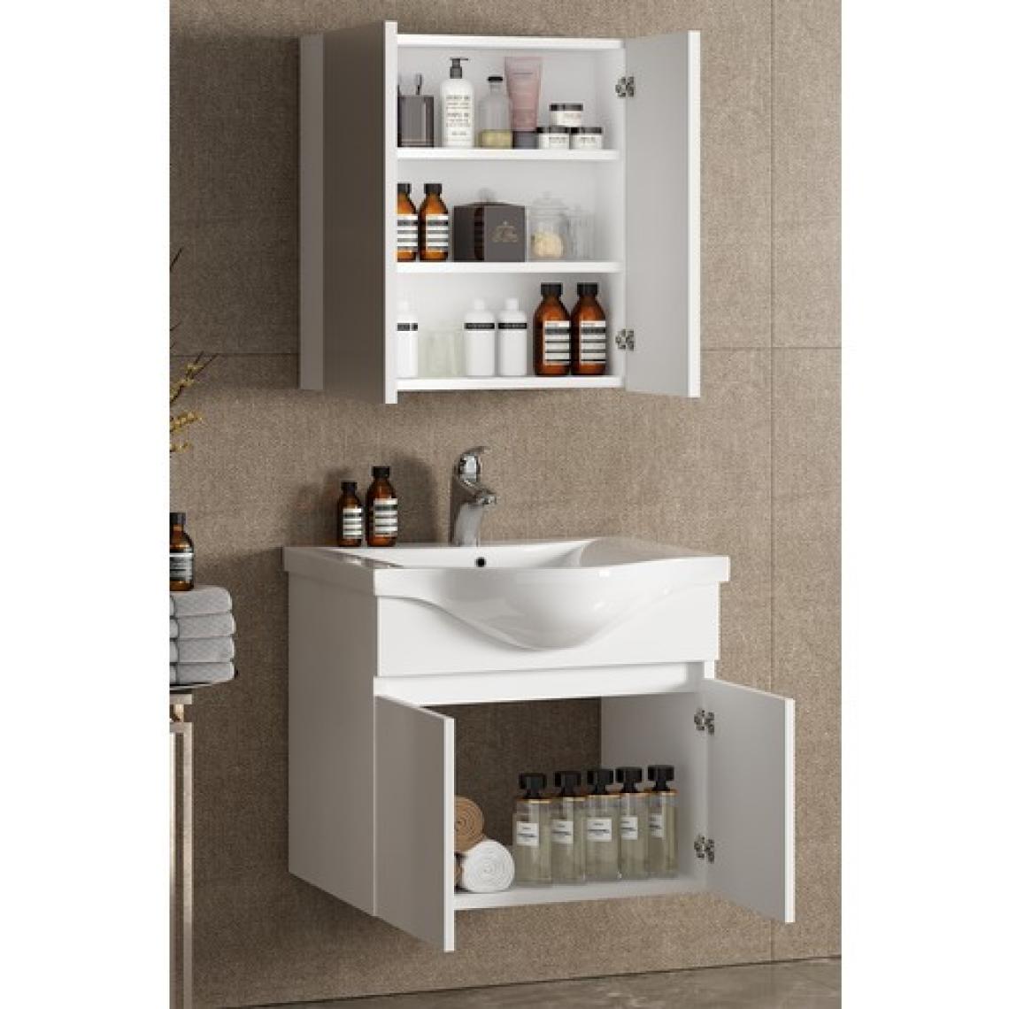 Özceden Yıldız 65 cm Beyaz Mdf Seramik Lavabolu Asma Banyo Dolabı Takımı