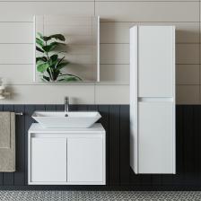 Banos Banyo Roomart Lavabolu Mat Beyaz Mdf 65 cCm Banyo Dolabı + Aynalı Banyo Üst Dolabı + Banyo Boy Dolabı