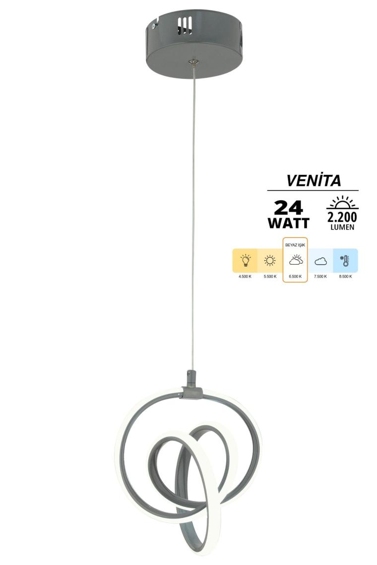 Venita Füme Modern Sarkıt Led Avize Beyaz Işık Salon Mutfak Oda Hol Ledli Avize