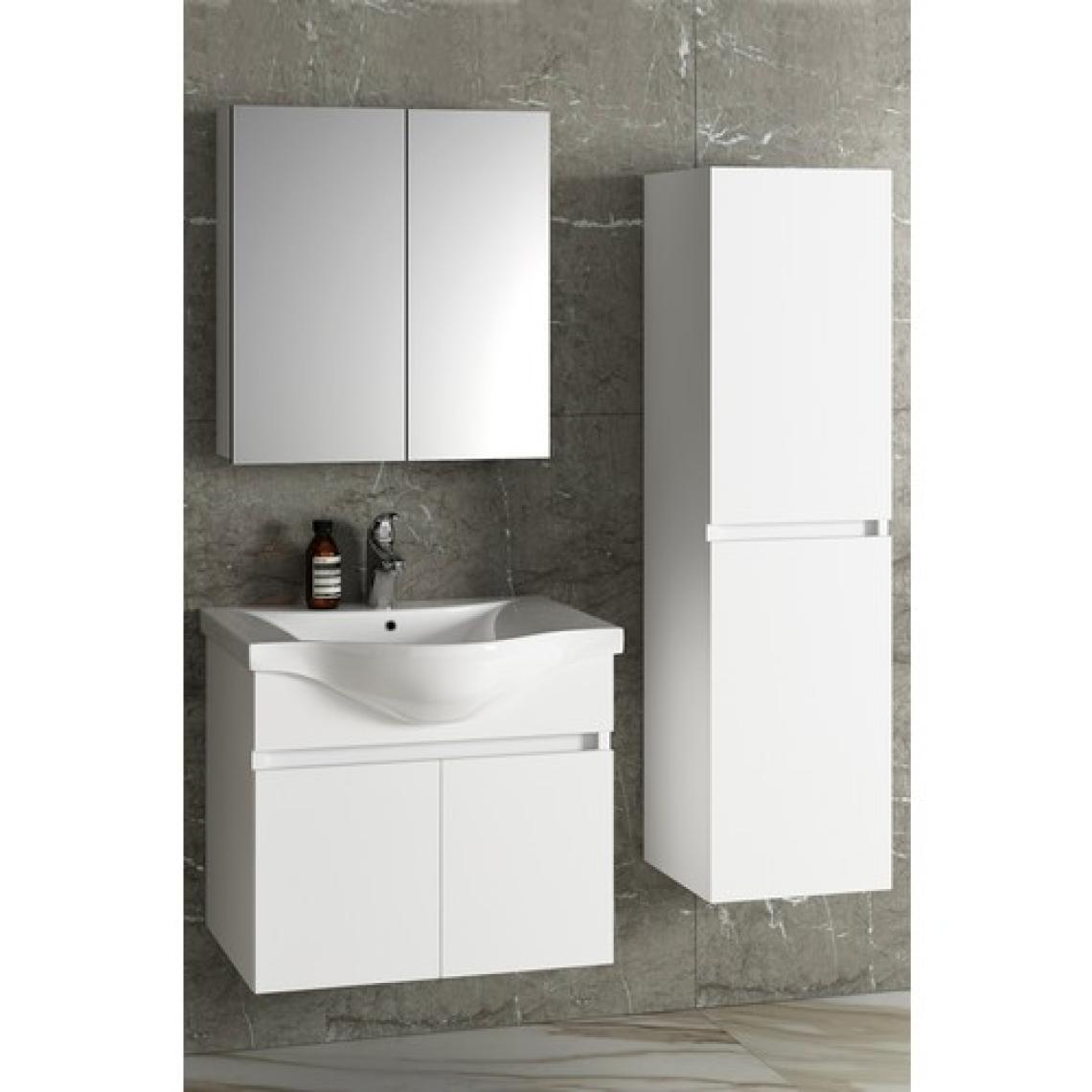 Özceden Yıldız 65+35 cm Beyaz Mdf Seramik Lavabolu Asma Banyo Dolabı Takımı