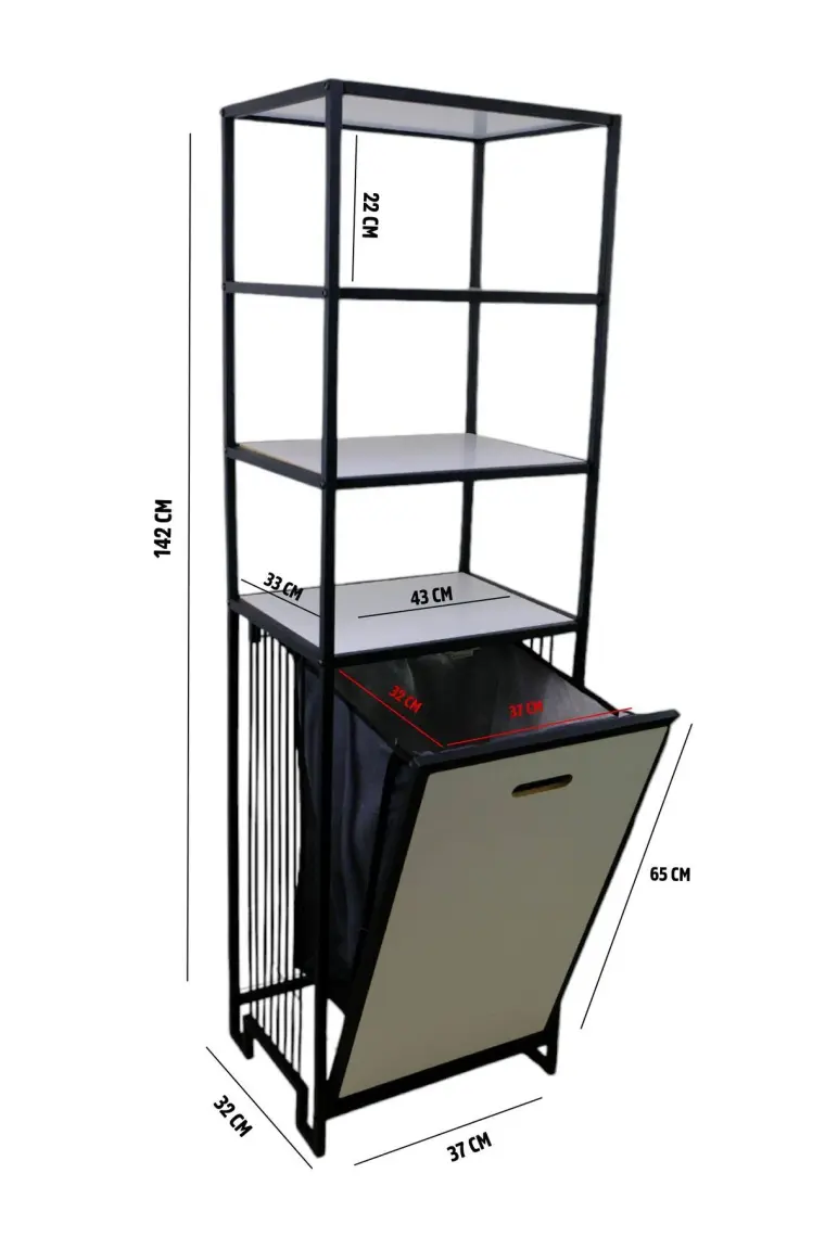 Digithome Metal Kirli Sepetli 4 Raflı Çok Amaçlı Banyo Düzenleyici Raf Organizer Siyah/beyaz – MRS-014 C1-1-369