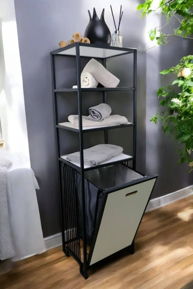 Digithome Metal Kirli Sepetli 4 Raflı Çok Amaçlı Banyo Düzenleyici Raf Organizer Siyah/beyaz – MRS-014 C1-1-369