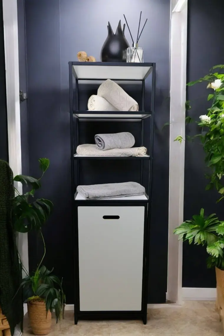 Digithome Metal Kirli Sepetli 4 Raflı Çok Amaçlı Banyo Düzenleyici Raf Organizer Siyah/beyaz – MRS-014 C1-1-369