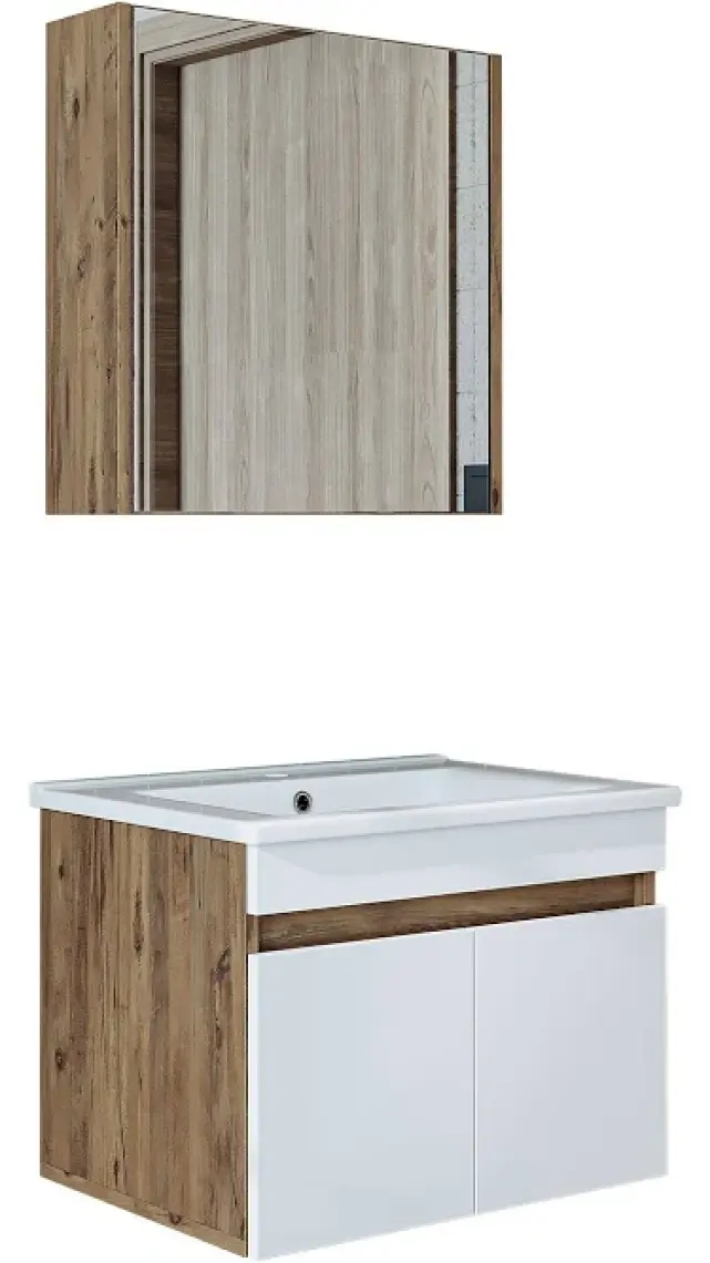 Roomart '' Lavabolu '' Atlantik-Beyaz Mat Mdf 65 cm Banyo Alt Dolap + Aynalı Üst Dolap