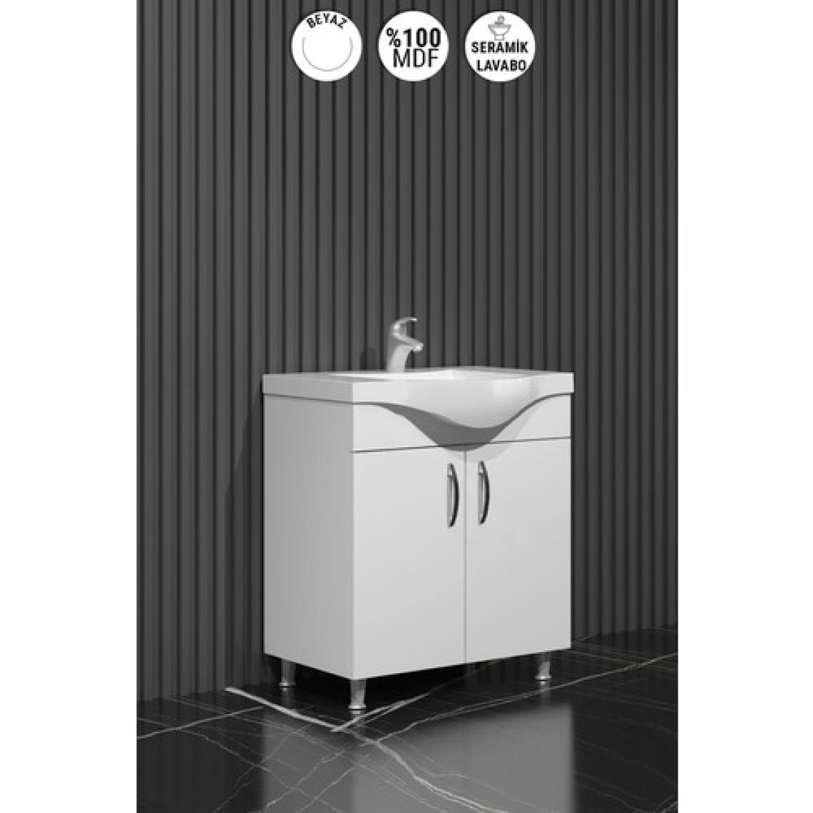 Özceden Yıldız Banyo Dolabı 55 cm Ayaklı Beyaz Mdf Alt Modül ve Lavabo