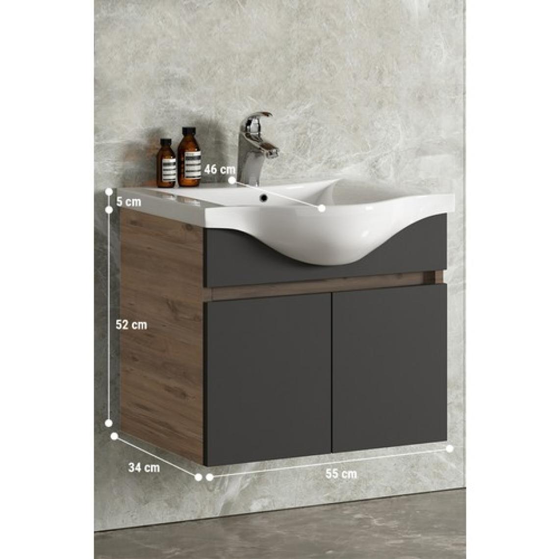 Özceden Yıldız 55 cm Atlantik Çam-Antrasit Gri Mat Mdf Seramik Lavabolu Asma Banyo Alt Dolabı