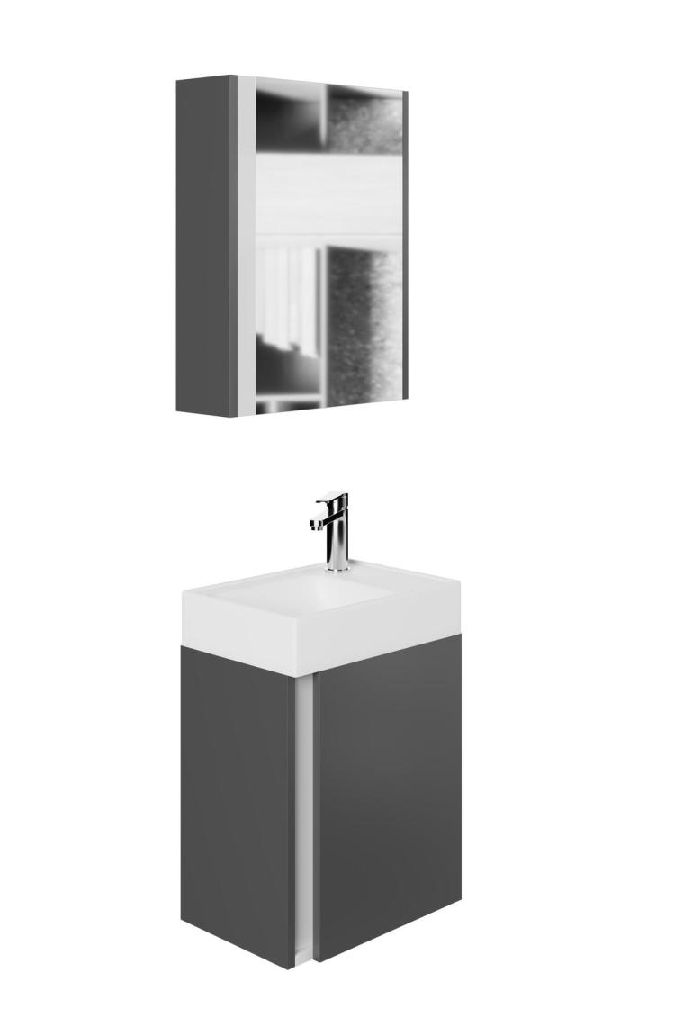 Karen Banyo Kemer 45 Cm,lavabolu,aynalı,banyo Dolabı,mat Antrasit,lavabo Dahil
