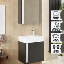 Karen Banyo Kemer 45 Cm,lavabolu,aynalı,banyo Dolabı,mat Antrasit,lavabo Dahil