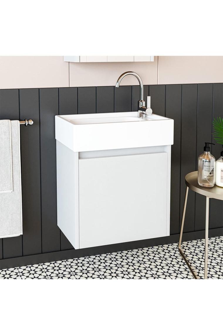 Roomart  Ayaksız Tek Kapaklı Lavabolu Beyaz 50 cm Banyo Dolabı