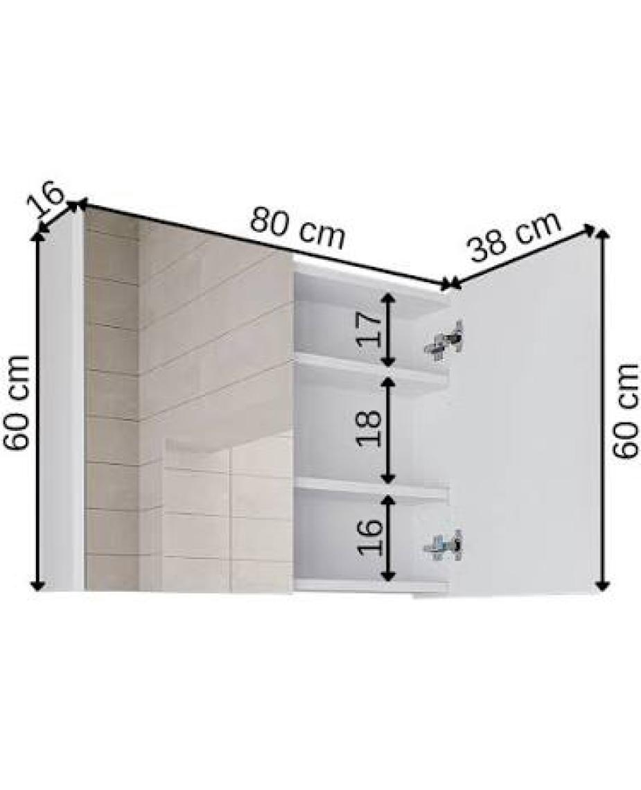 Banos Banyo Kulpsuz Tek Kapaklı Mat Beyaz Mdf 80 Cm Aynalı Banyo Üst Dolabı
