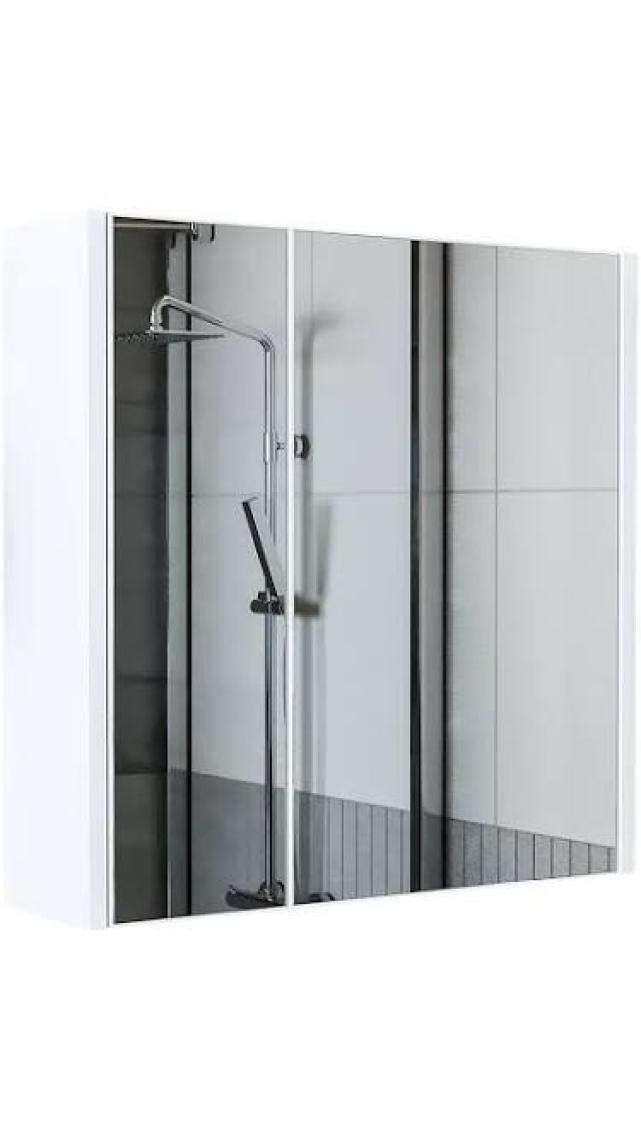 Banos Banyo Kulpsuz Tek Kapaklı Mat Beyaz Mdf 80 Cm Aynalı Banyo Üst Dolabı