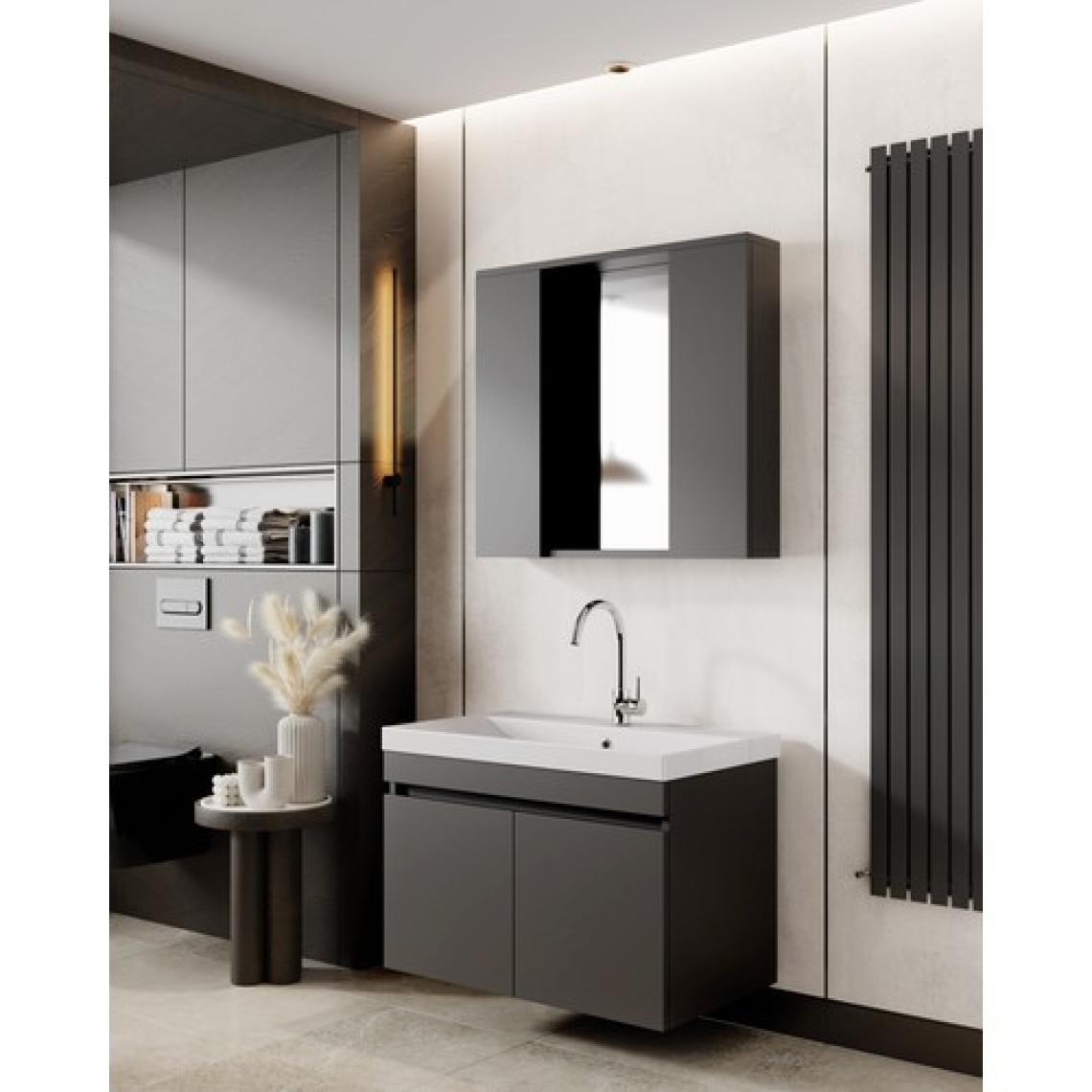 Karen Banyo Arya Banyo Dolabı Seti 80 Cm, Mat Antrasit, Lavabo Dahil, Lavabolu