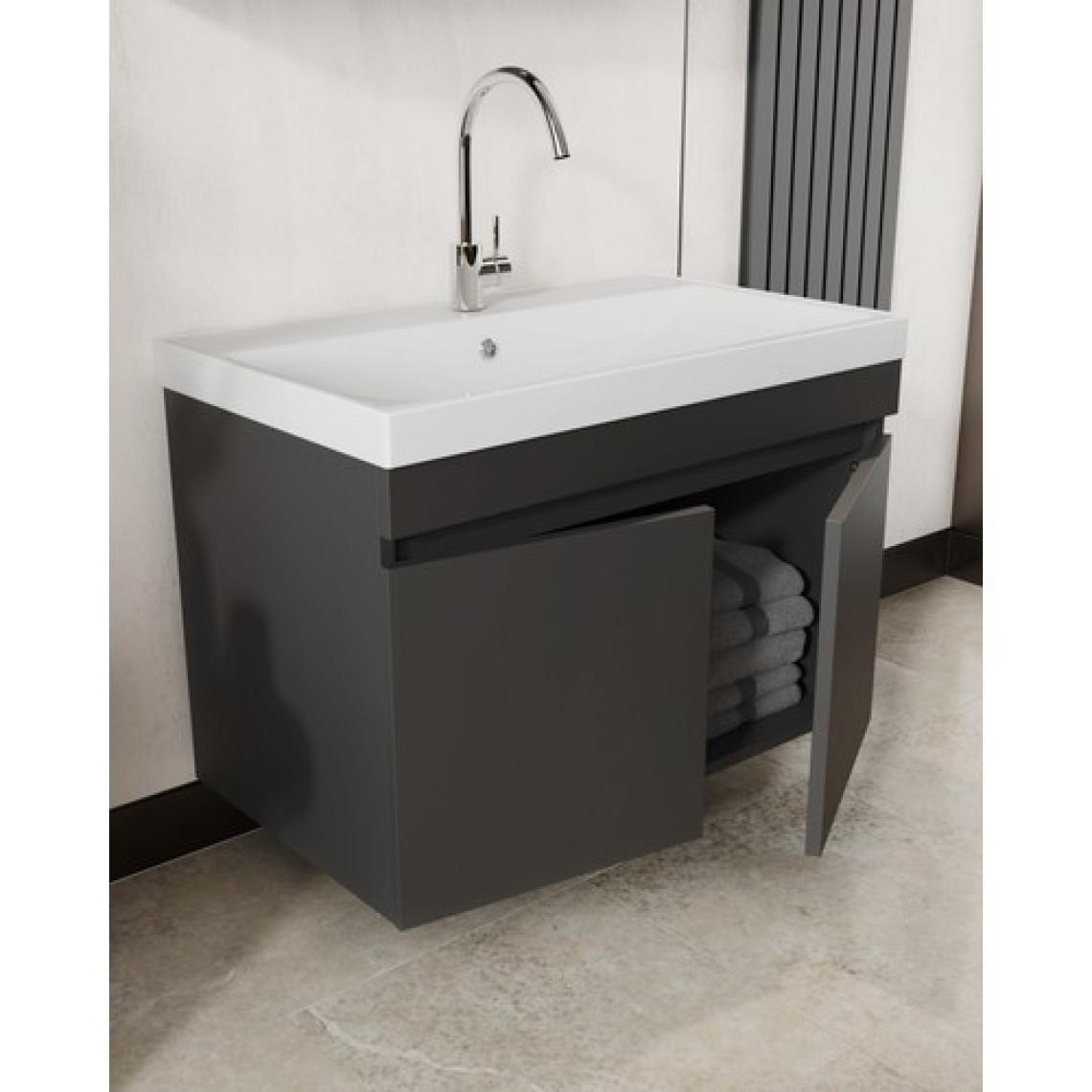 Karen Banyo Arya Banyo Dolabı Seti 80 Cm, Mat Antrasit, Lavabo Dahil, Lavabolu