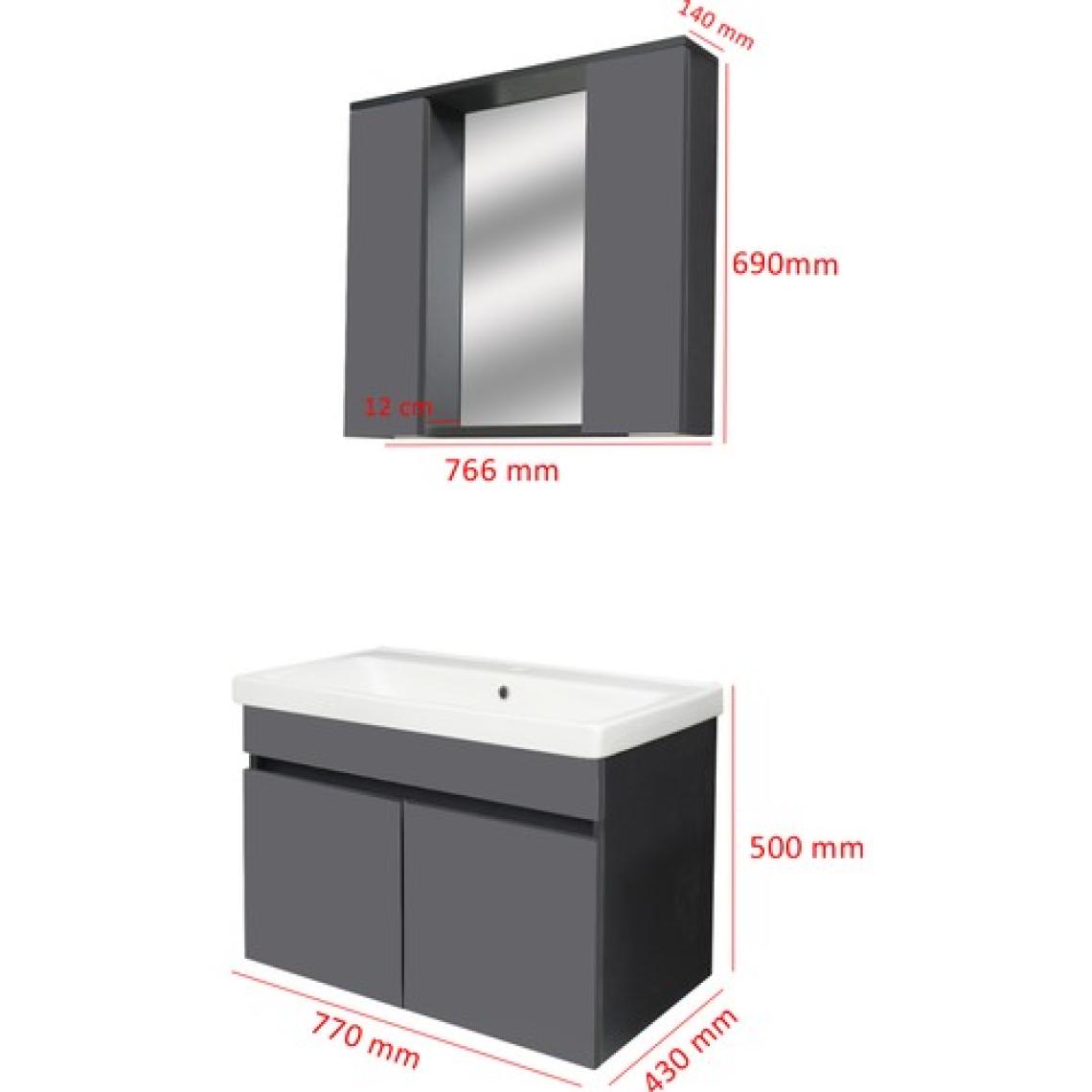 Karen Banyo Arya Banyo Dolabı Seti 80 Cm, Mat Antrasit, Lavabo Dahil, Lavabolu