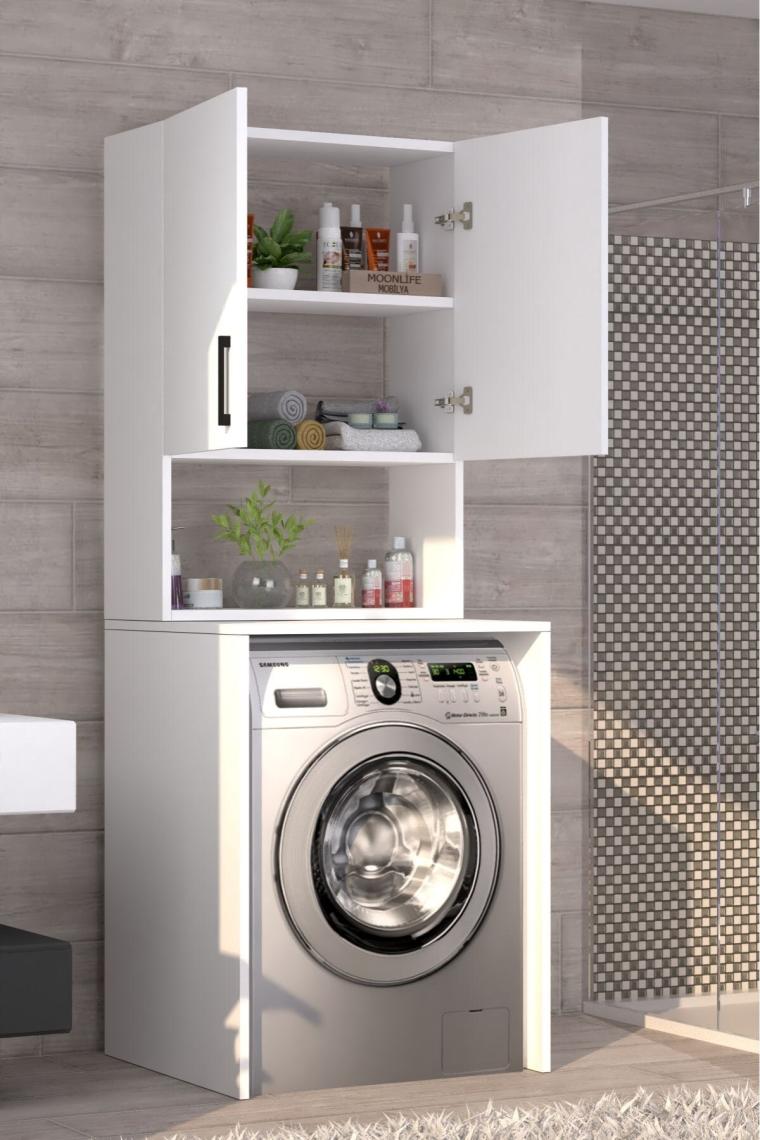 Moonlife Üst Dolaplı Çok Amaçlı Çamaşır Makinesi Dolabı Beyaz