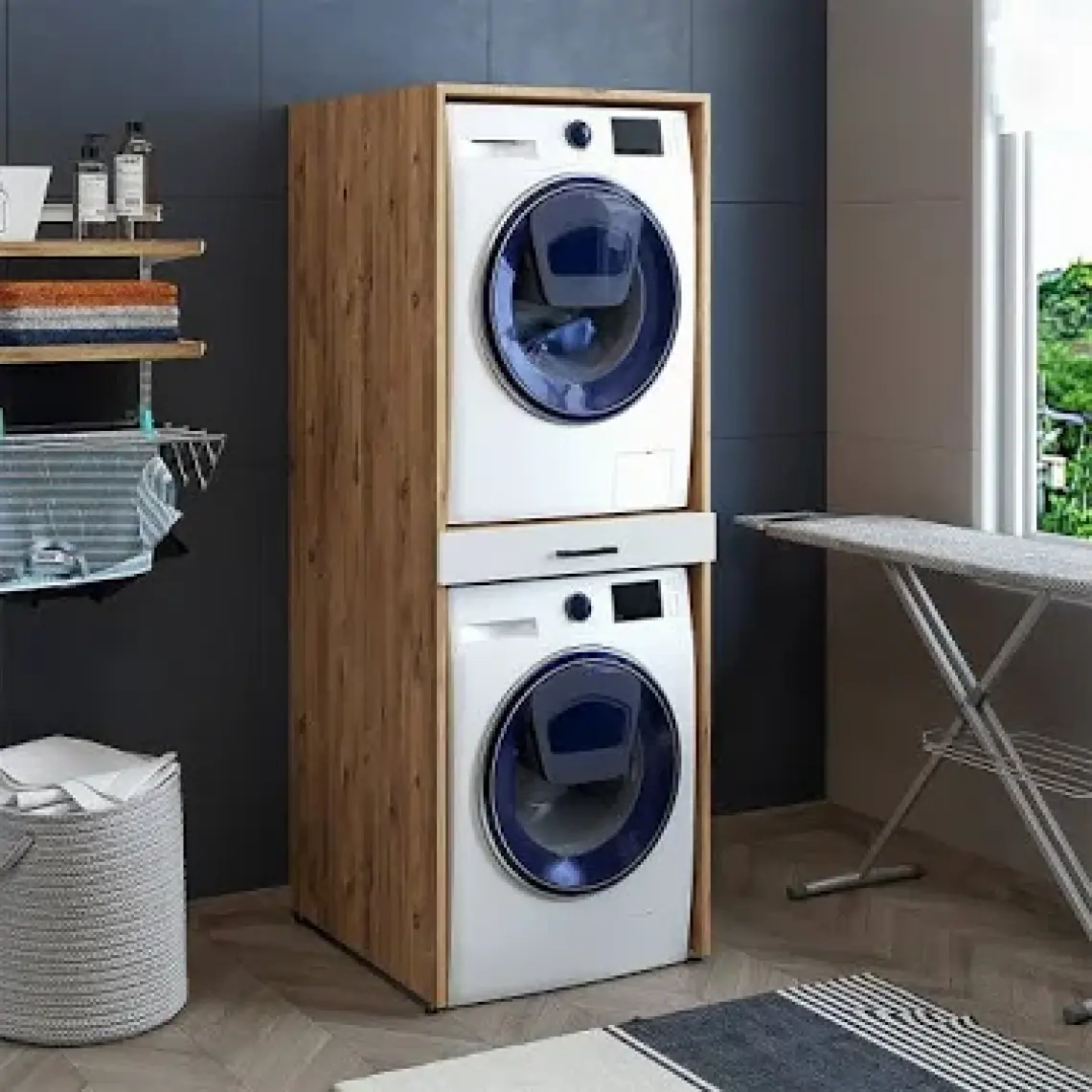 Roomart Çamaşır ve Kurutma Makinesi Dolabı Mat Beyaz