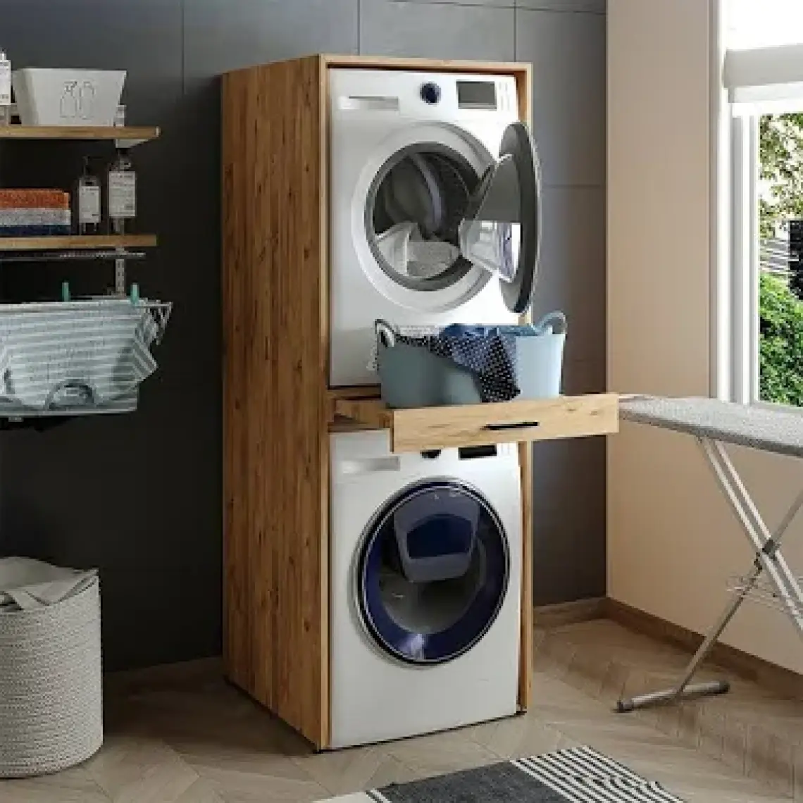Roomart Çamaşır ve Kurutma Makinesi Dolabı Mat Beyaz