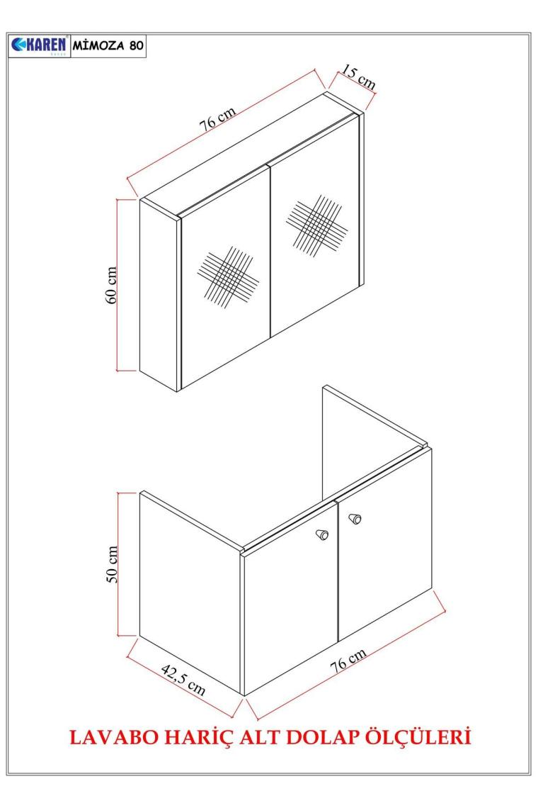 Karen Banyo Mimoza 80 cm Lavabolu Aynalı Banyo Dolabı Seti - Mdf Beyaz