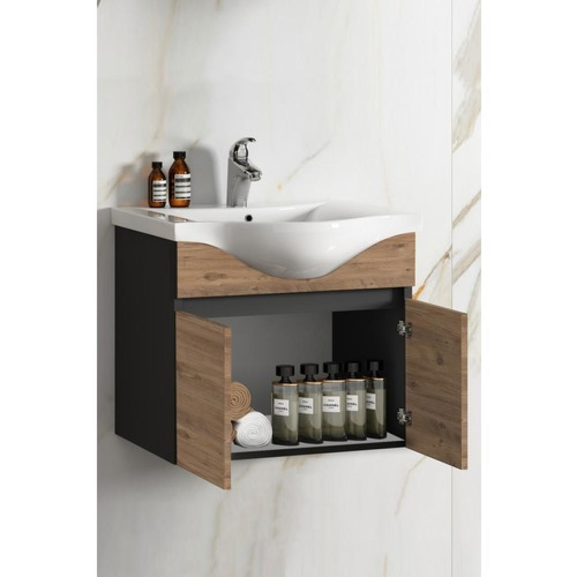 Özceden Yıldız 65 cm Antrasit Gri Mat-Atlantik Çam Mdf Seramik Lavabolu Asma Banyo Alt Dolabı