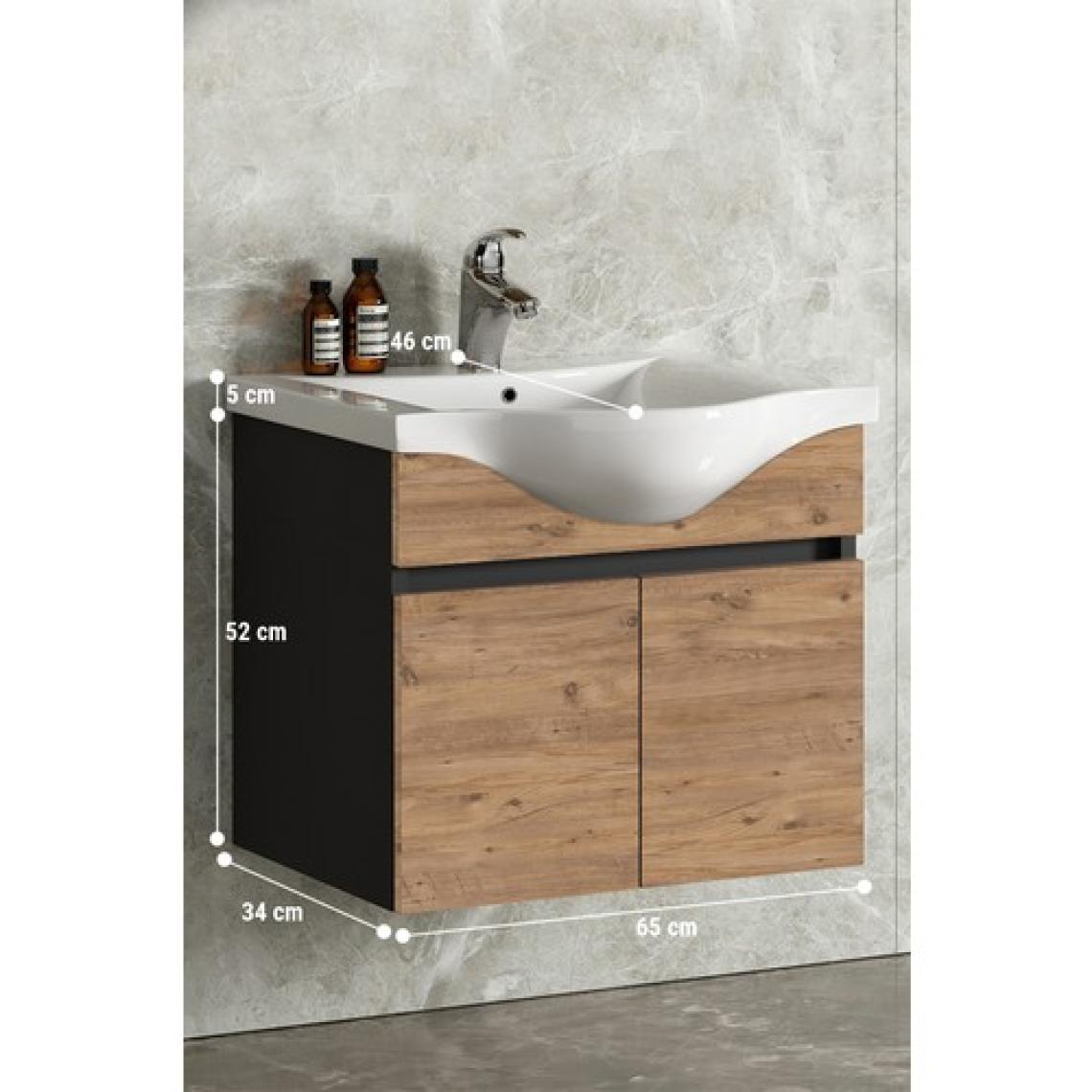 Özceden Yıldız 65 cm Antrasit Gri Mat-Atlantik Çam Mdf Seramik Lavabolu Asma Banyo Alt Dolabı