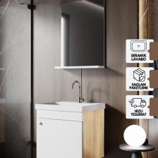 Karen Banyo Milano 50 cm Lavabolu Banyo Dolabı,lavabo Dahil, Ayna Dahil Sonomo meşe