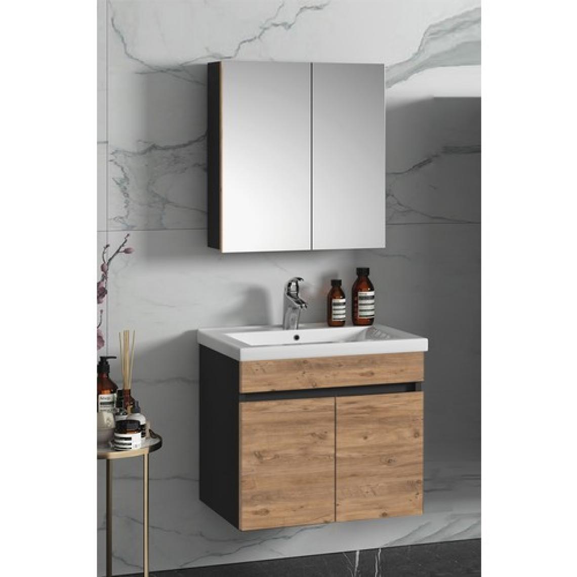 Özceden Çiğdem 65 cm Antrasit Gri Mat-Atlantik Çam Mdf Seramik Lavabolu Asma Banyo Dolabı Takımı