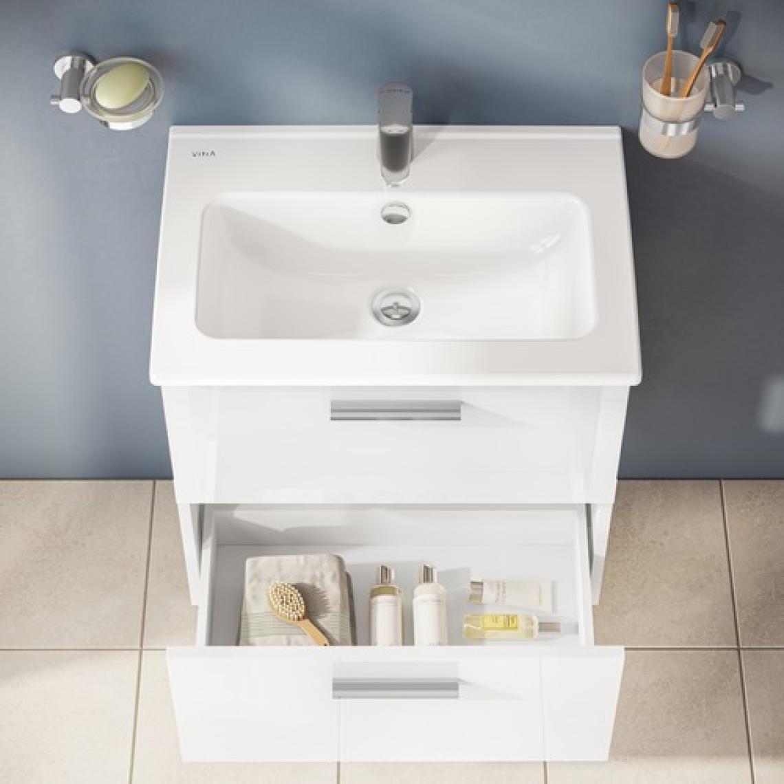 VitrA Mia 75021 Banyo Dolabı Seti, Çekmeceli, 60 cm, Parlak Beyaz