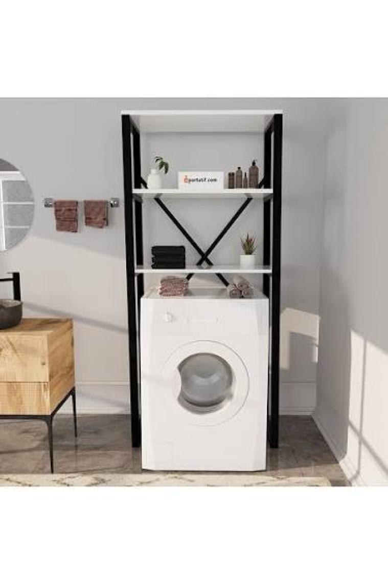 Güzelkan Madeni Eşya Çamaşır Makinesi Üstü Düzenleyici Raf Banyo Dolabı Rafı Makina Üstü Dolap Raf Beyaz