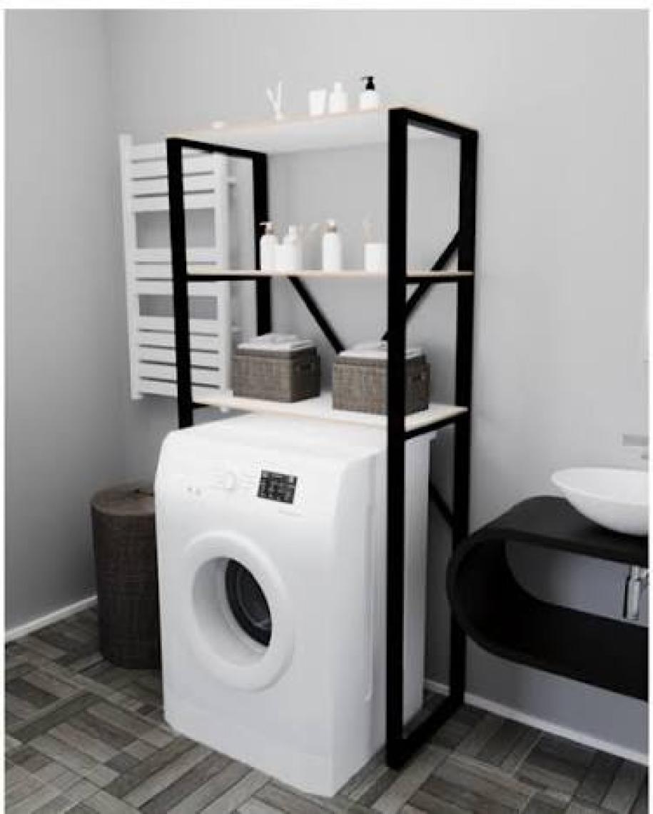 Güzelkan Madeni Eşya Çamaşır Makinesi Üstü Düzenleyici Raf Banyo Dolabı Rafı Makina Üstü Dolap Raf Beyaz
