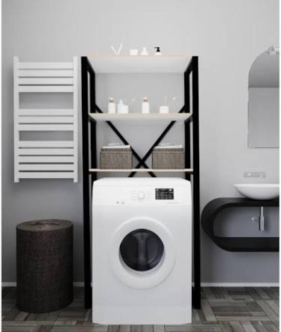 Güzelkan Madeni Eşya Çamaşır Makinesi Üstü Düzenleyici Raf Banyo Dolabı Rafı Makina Üstü Dolap Raf Beyaz